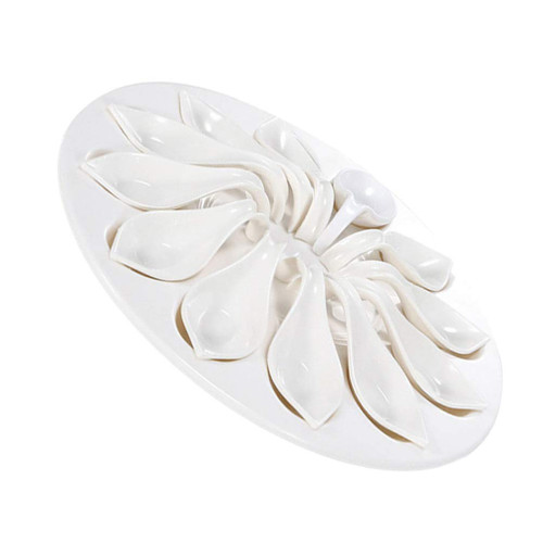 DOITOOL Melamine Deviled Egg Plates with 12 Spoons Shrimp Paste Dish Appetizer Serving Platter Snail Escargot Tray Oyster Plate Seasoning Asian Spoon for Kitchen Restaurant White