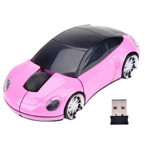 2.4GHz 3D Car Shape Wireless Optical Mouse USB Gaming Mouse with Receiver for PC Laptop (Pink)