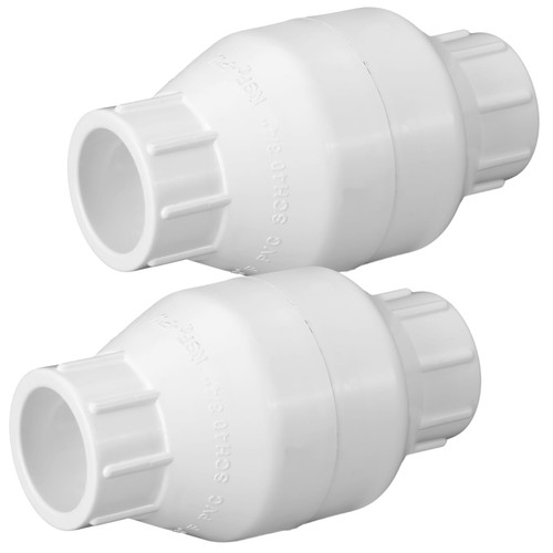 Geetery PVC Inline Check Valve Solvent Connections White Plastic Backflow Preventer Pipe Fittings Check Socket Schedule (2 Pcs, 3/4 Inch)
