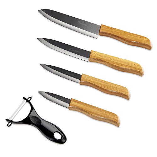 LINCANXIN 5-Piece Premium Black Ceramic Knife Set, With Cover, Gift Box, Including A 6-Inch Chef Knife, A 5-Inch Utility Knife, A 4-Inch Paring Knife, A 3-Inch Fruit Knife and A Ceramic Peeler
