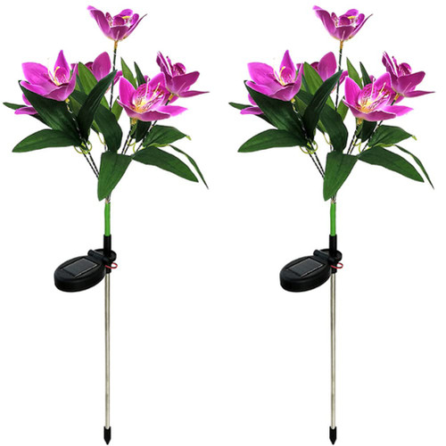 Aolyty Solar Garden Light Outdoor, IP65 Waterproof Solar Orchid Lights with 7 Flowers LED Landscape Lights Warm Light Solar Stake Light 2 Pack for Patio, Pathway, Yard, Lawn, Flowerbed (Purple)