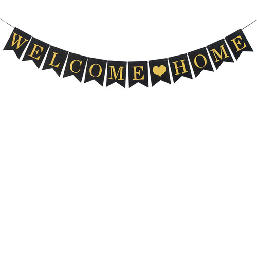Hinggif Welcome Home Banner Party Buntings for Welcome Party,Great for Baby Shower,Wedding Celebration,Home Party Decor?BLACK GOLD?