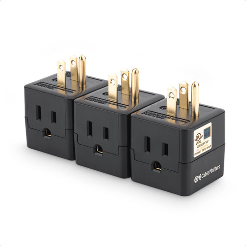 [UL Listed] Cable Matters 3-Pack 3 Outlet Wall Adapter (3 Outlet Power Cube Tap, Outlet Splitter, Multi Plug Outlet, 3 Way Plug Adapter, Outlet Extender) in Black
