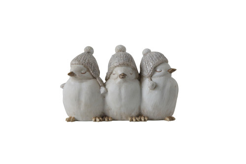 Creative Co-Op Resin Birds with Hats Figures and Figurines, Grey
