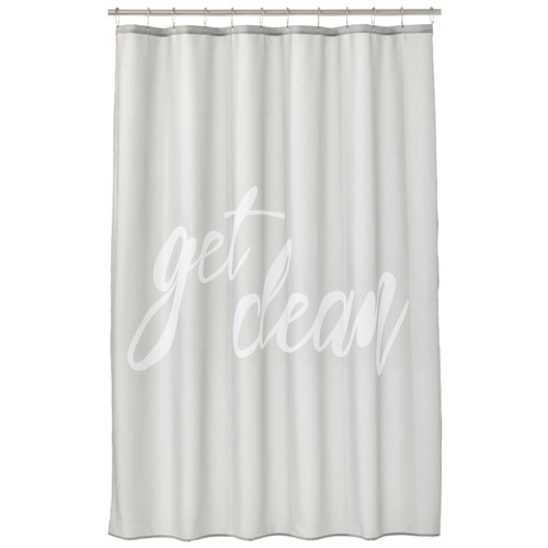 mDesign Decorative Get Clean Print - Easy Care Fabric Shower Curtain with Reinforced Buttonholes, for Bathroom Showers, Stalls and Bathtubs, Machine Washable - 72" x 72" - White/Stone Gray