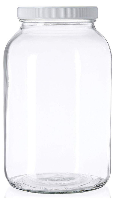 1 Gallon Glass Jar Wide Mouth with Airtight Foam Lined Plastic Lid - Safe Mason Jar for Fermenting Kombucha Kefir - Storing and Canning- By Kitchentoolz