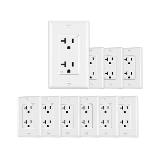 Micmi Outlet Socket, Decora Receptacle, 20 Amp, 125 Volt, Tamper Resistant, Grounding UL Listed White, (20A Outlet with wallplates 10pack)