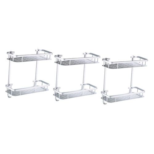 Zerodeko 3pcs 2 Bathroom Storage Rack 2 Tiers Shower Organizer Bathroom Finishing Shelf Wall Mounted Shower Shelf Wall Storage Shelf Wall Mount Shelf Wall Mounted Shelves for Storage Silver