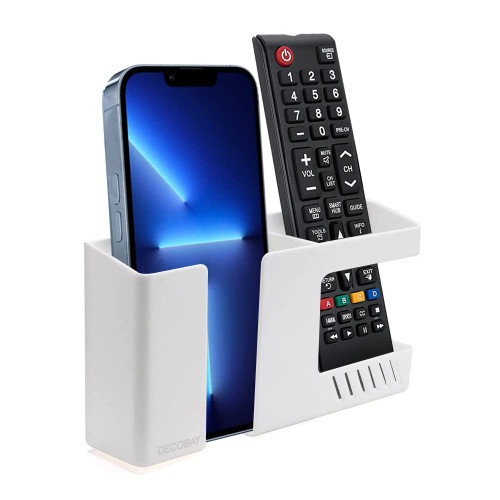 Decobay D3 Wall Mount Phone Holder, Punch-Free Wall-Mounted Mobile Phones Charging to Stand, Sticky Remote Control Storage Box Bedside Lazy Mobile Phone Rack, Multipurpose Storage Box (White)