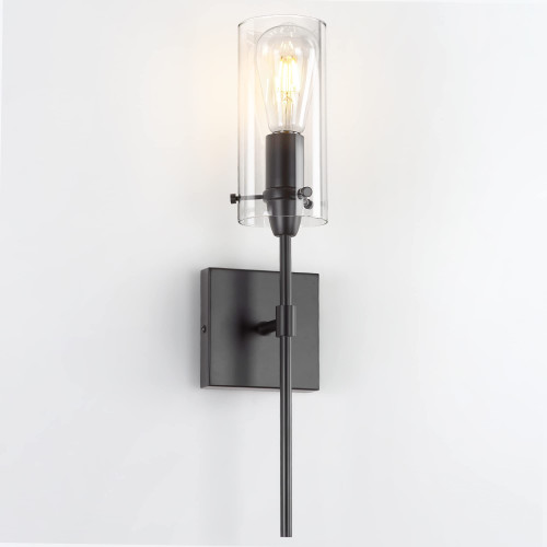 Ireliare Matte Black Bathroom Light Fixture, 1 Light Bathroom Vanity Light with Clear Glass Shade, Industrial Wall Sconce for Bedroom, Hallway and Living Room Ireliare Matte Black Bathroom Light Fixture, 1 Light Bathroom Vanity Light with Clear Glass Shade, Industrial Wall Sconce for Bedroom, Hallway and Living Room