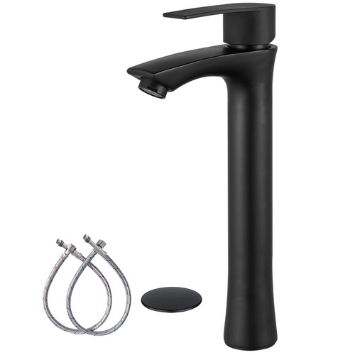 Midanya Matte Black Vessel Sink Faucet Bathroom Tall Faucet Single Handle SUS304 Stainless Steel Bathroom Sink Faucet One Hole Basin Mixer Tap Modern Lavatory Faucet Deck Mount