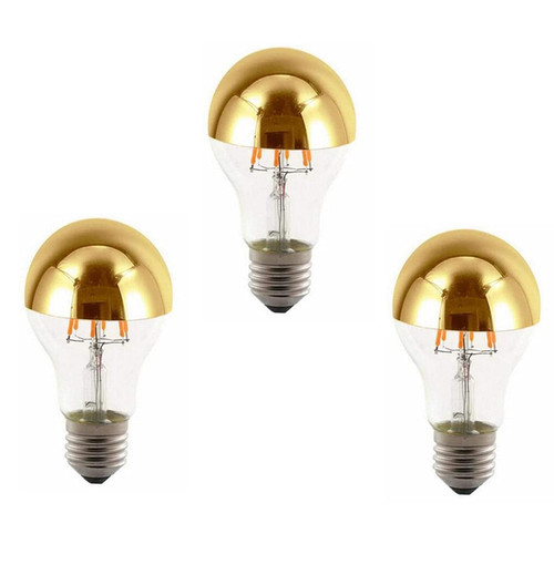 A60 Half Chrome Light Bulb 3 Pack,6 Watts(60W Equivalent)E27 Base LED Filament Vintage Edison Bulb with Mirror Half Chrome Gold Bulbs for Bathroom Kitchen Living Room,Warm White 2700K,Non-Dimmable