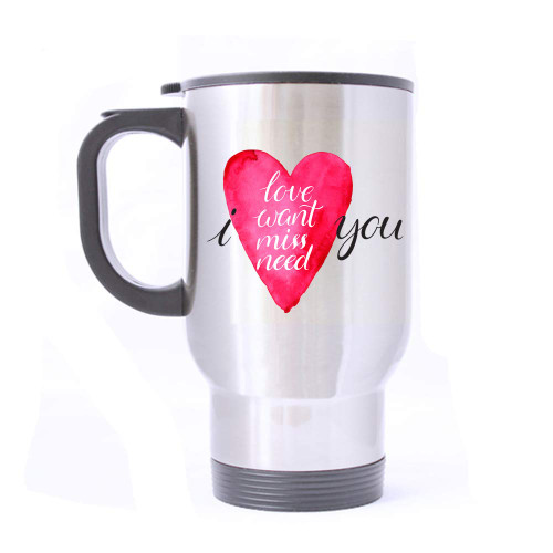 Artsbaba Travel Mug I Love You I Want You I Miss You I Need You Stainless Steel Mug With Handle Travel Coffee/Tea/Water Mug, Silver Family Friends Birthday Gifts 14 oz Artsbaba Travel Mug I Love You I Want You I Miss You I Need You Stainless Steel Mug With Handle Travel Coffee/Tea/Water Mug, Silver Family Friends Birthday Gifts 14 oz
