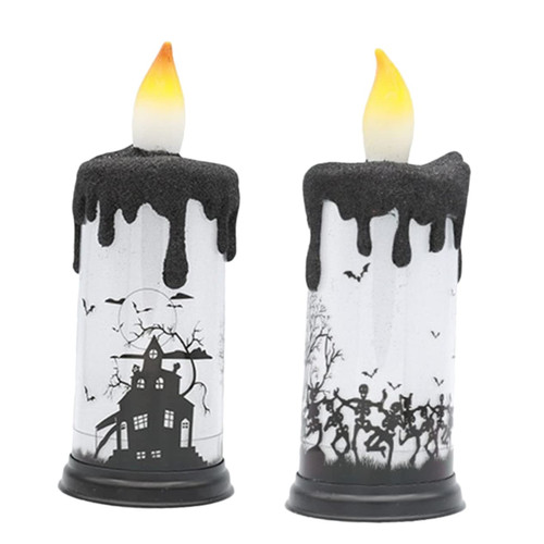 BESTOYARD 2pcs Electronic Candle Light LED Decor Halloween Decor Battery Candle Halloween Tea Lights Flameless Votive Candles Pillar Candle with LED Light Electric Candle LED Lights Plastic