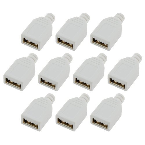 MEETOOT 10 Sets USB 2.0 Connector Type A Female 4-Pin Plug Port Socket and White Plastic Cover Kit