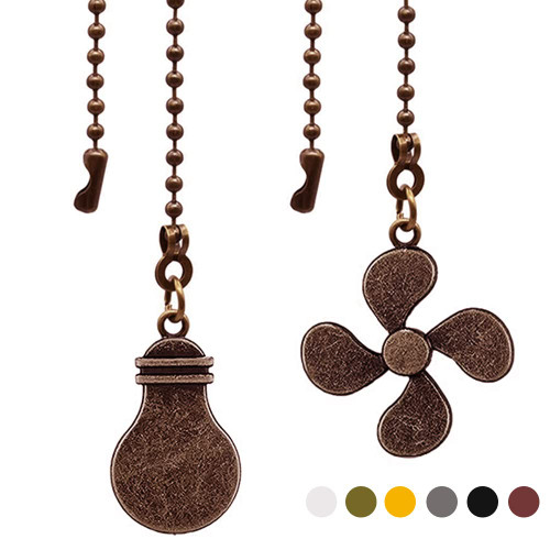 Ceiling Fan Chain Extender Light Pull Chain Set, 12 Inch Ornaments Extension Chains with Decorative Light Bulb and Fan Cord for Ceiling Light Lamp Fan Chain,Red Bronze