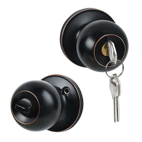 MOSECYOU Door Knob with Lock and Key, Bedroom Bathroom Door Knobs Interior Door Lock Satin Nickel Keyed Entry Doorknob Tuilp Door Handle Lock with Key