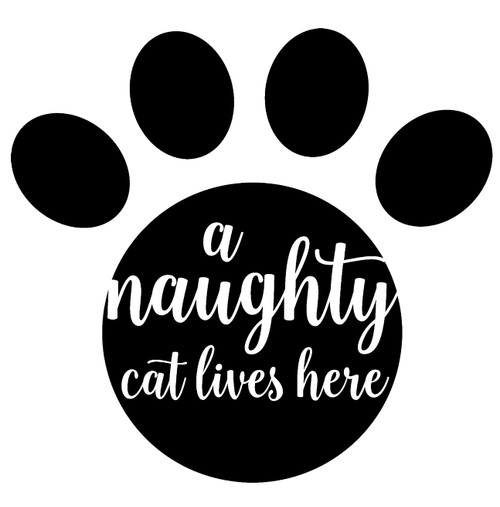 Car Sticker A Naughty Cat Lives Here Paw Print Funny Christmas Animal Car Window Decal Sticker White 7 Inch