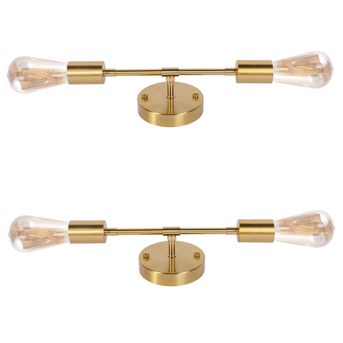2-Light Golden Vanity Wall Sconces Light Fixtures, Industrial Bathroom Vanity Lights, Matte Golden Porch Wall Lamp?Modern Farmhouse Industrial Mirror Wall Lights for Living Room, Hallway, 2-Pack