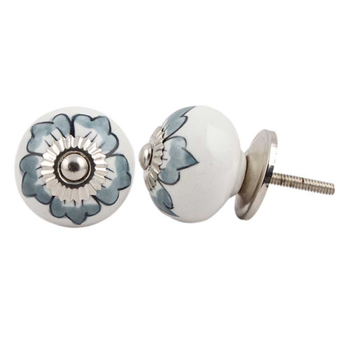 Indian Shelf 2 Pieces Furniture Pulls | Flower Unique Door Knobs | Knobs for Bathroom Cabinets White | Unique Drawer Knobs Ceramic | Knobs for Dressers | Pull Knobs for Cabinets