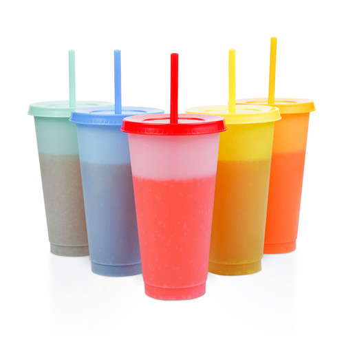 Osprey Store Color Changing Cups Tumblers with Lids and Straws - 5 Reusable Tumblers Plastic Cold Cups for Adults Kids 24 Oz Tumbler