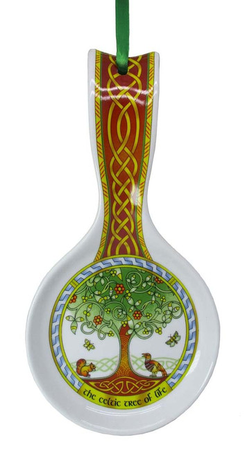 New Bone China Spoon Rest With The Celtic Tree Of Life Design, 22Cm