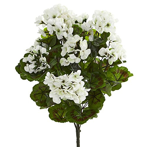 Nearly Natural Geranium Artificial Bush, UV Resistant, Set of 3 (Indoor/Outdoor)