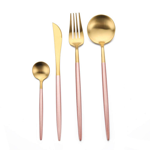 Fullgaden Royal 4-Piece 18/10 Stainless Steel Flatware Cutlery Sets Including Fork Spoons Knife Tableware for Home,Hotel,Restaurant, Pink Gold