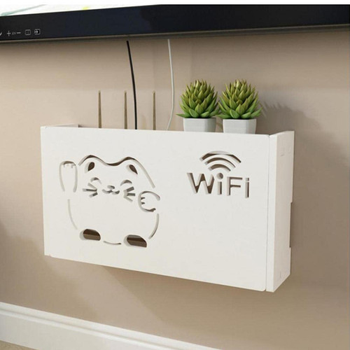 Ruluti White WiFi Router Storage Boxes Cable Power Plug Wire Wall Mounted Shelf Storage Rack 1pc (l Fortune Cat)