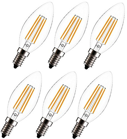 6Pack LED Filament Bulb Candelabra C35 4W Bullet Top LED Candle Bulb, E12 Base, Warm White 2700K, LED Light Bulb 40W Equivalent, 110-120VAC, Dimmable (4.1)