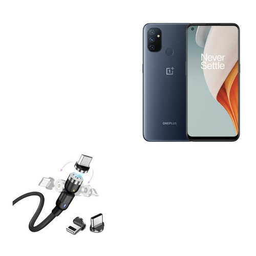 BoxWave Cable Compatible with OnePlus N100 - MagnetoSnap AllCharge Cable, Magnet Charging Cable USB Type-C Micro USB for OnePlus N100 - Jet Black
