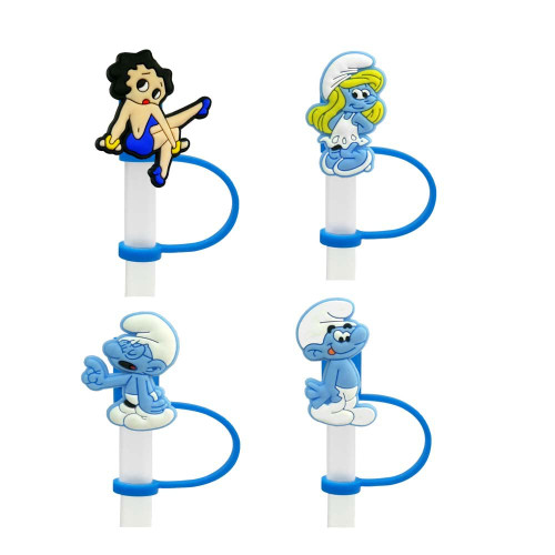 Cute Cartoon Kids Blue Wizard Straw Tips Covers,Food Grade Reusable Silicone Straw Tip,funny Straw Covers Cap Plugs,Anti-dust Soft Straw Toppers Drinking Straw Tips Lids for 6-10 mm