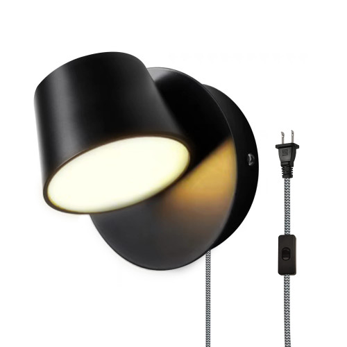 Zompoo Plug in LED Black Wall Sconces, Contemporary Adjustable Swing Wall Mounted Lamp, Modern Indoor Rotate Wall Light Fixture Decoration for Bedside Reading Living Room, 2700K Warm White