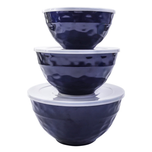 TP Mixing Bowl Set with Lids, 6-Piece Melamine Nesting Bowls Set for Pasta Baking Salad Mixing, Set of 3, Navy Blue