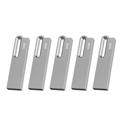 Aiibe 64GB Flash Drive 5 Pack Metal USB Drive Thumb Drive 64GB USB 2.0 Memory Stick Waterproof USB Flash Drives Jump Drive USB Stick with Keychain (64GB, Silver)
