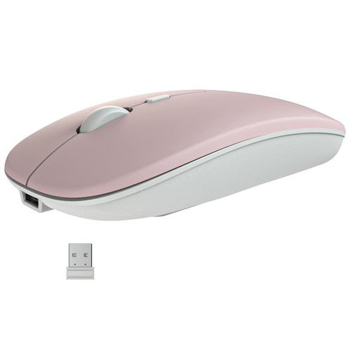 Rechargeable Bluetooth Mouse for iPad MacBook Air Pro Mini Mac iPhone Tablet Cell Phone, 2.4GHz Computer Wireless Mouse for Laptop PC Desktop, Dual Mode Portable Optical Silent Cordless Mice (Pink)