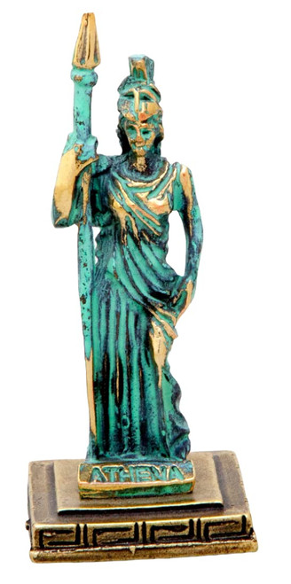 Ancient Greek Bronze Museum Statue Replica of Athena Olympian Pantheon Goddess of Wisdom (Green/Gold)