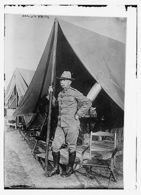 HistoricalFindings Photo: Colonel J.V. White,Tent,Chair,Military,1913,US Army Artillery Corps