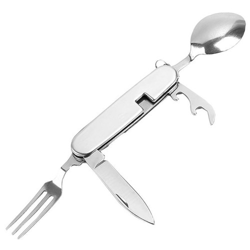 WEGONAUP 5-in-1 Multi-Function Travel/Camping Tableware Set Metal Foldable Spoon Fork Knife Combo Mess Kit