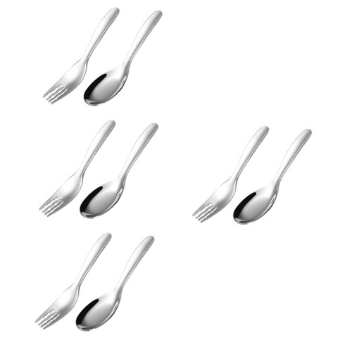 NOLITOY 4 sets Steel Stage Stainless First Children Self Spoon Utensils Training Feeding Fork Spoons Supplies Lunch Forks Utensil Metal Toddler Silverware Flatwar Tableware for
