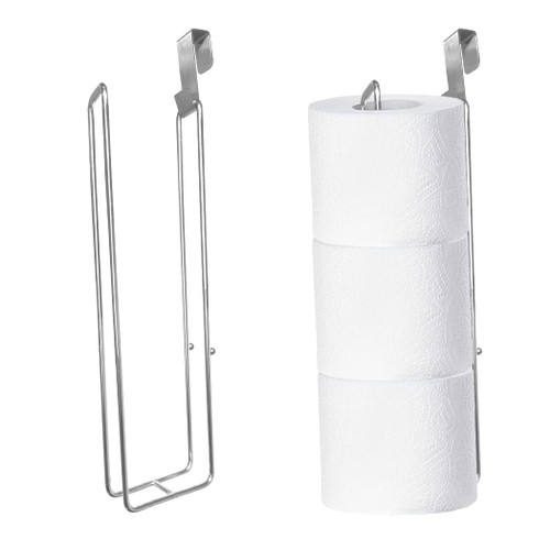 Toilet Paper Holder with Storage Extra 6 Roll Tissue, Over The Tank Toilet Paper Roll Holder Wall Mount, Brushed Nickel and Chrome Tissue Holder for Bathroom, RV Toilet Paper Holder with Shelf, 2Pcs