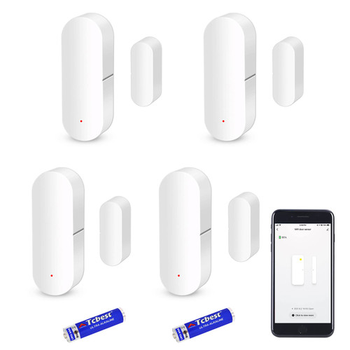 WiFi Door Sensor, Smart Window Contact Sensor for Home Security, Wireless Window Door Sensor Alarm Compatible with Alexa and Google Assistant, No Hub Required, (Batteries Included) 2 Pack