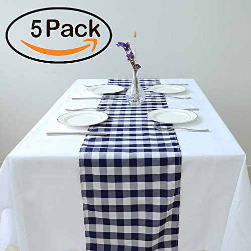 Zdada 5PCS Banquet Picnic Home Plain Polyester Table Lines-12x108-inch Navy Blue and White Check Table Runner