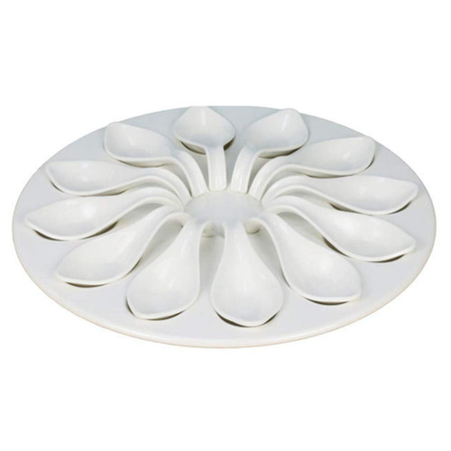 DOITOOL Seafood Escargot Tray Deviled Egg Tray Sauce Spoon Oyster Pan Eggs Serving Dish Egg Mini Appetizer Plates Platter Kitchen Dinnerware for Meatball Shrimp Paste (White) Snail Mushroom Plate