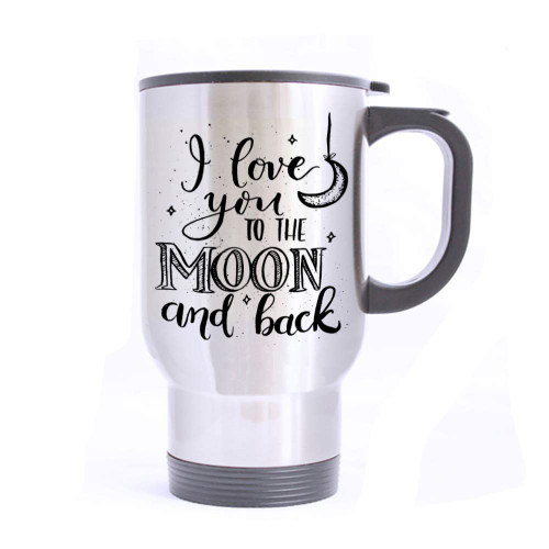 Artsbaba Travel Mug I Love You To The Moon And Back Stainless Steel Mug With Handle Travel Coffee/Tea/Water Mug, Silver 14 oz Artsbaba Travel Mug I Love You To The Moon And Back Stainless Steel Mug With Handle Travel Coffee/Tea/Water Mug, Silver 14 oz