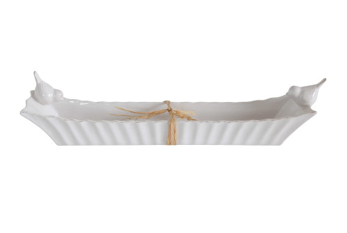 Creative Co-op Long White Ceramic Two Birds Cracker Dish, 1 EA