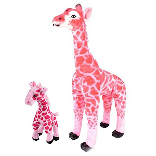 Adventure Planet Pink Standing Giraffe ~ 25" Tall Stuffed Animal Toy Giraffe w/ Bonus 11" Baby Giraffe Soft Cozy Plush