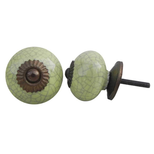 Indian Shelf 2 Pieces Decorative Knobs for Cabinets | Crackle Drawer Knobs for Kids | Dresser Knobs Kids Green | Knobs and Pulls Ceramic | Hardware Pulls | Knobs
