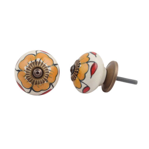 Indian Shelf 4 Pieces Decorative Door Knob | Flower Cabinet Knobs Vintage | Drawer Knobs Modern Mustard | Girls Dresser Knobs Ceramic | Kitchen Cabinet Pulls and Knobs | Vintage Drawer Pull