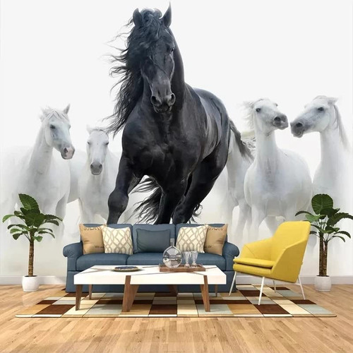 Custom Size Wall Murals?Modern Art Black White Horse?Removable Peel and Stick Self-Adhesive Wall Murals Large Photo Wallpaper